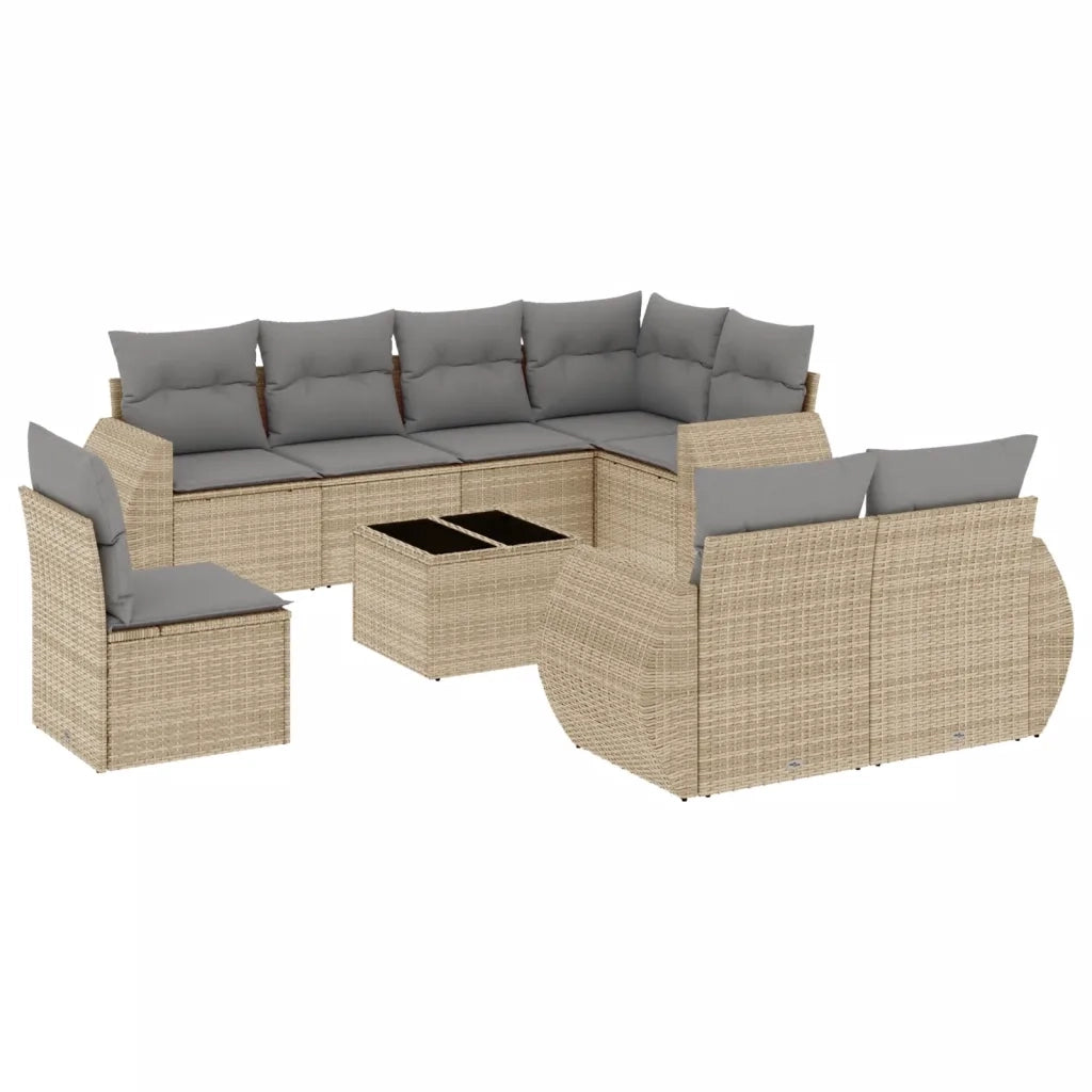 Set Divano da Giardino 9 pz con Cuscini Beige in Polyrattan 3253986