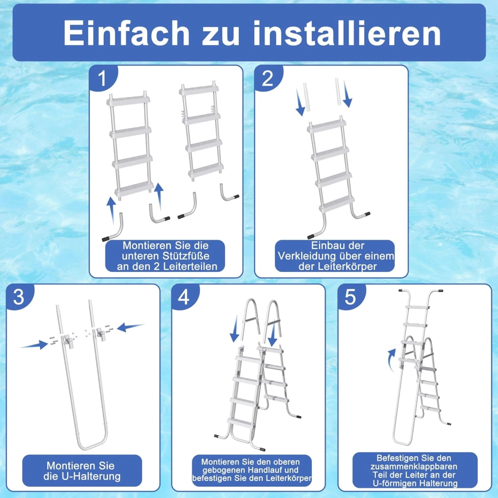 Scala per piscina a 4 livelli, altezza 110 cm, pieghevole, con pedali in plastica e piedini antiscivolo, per piscina