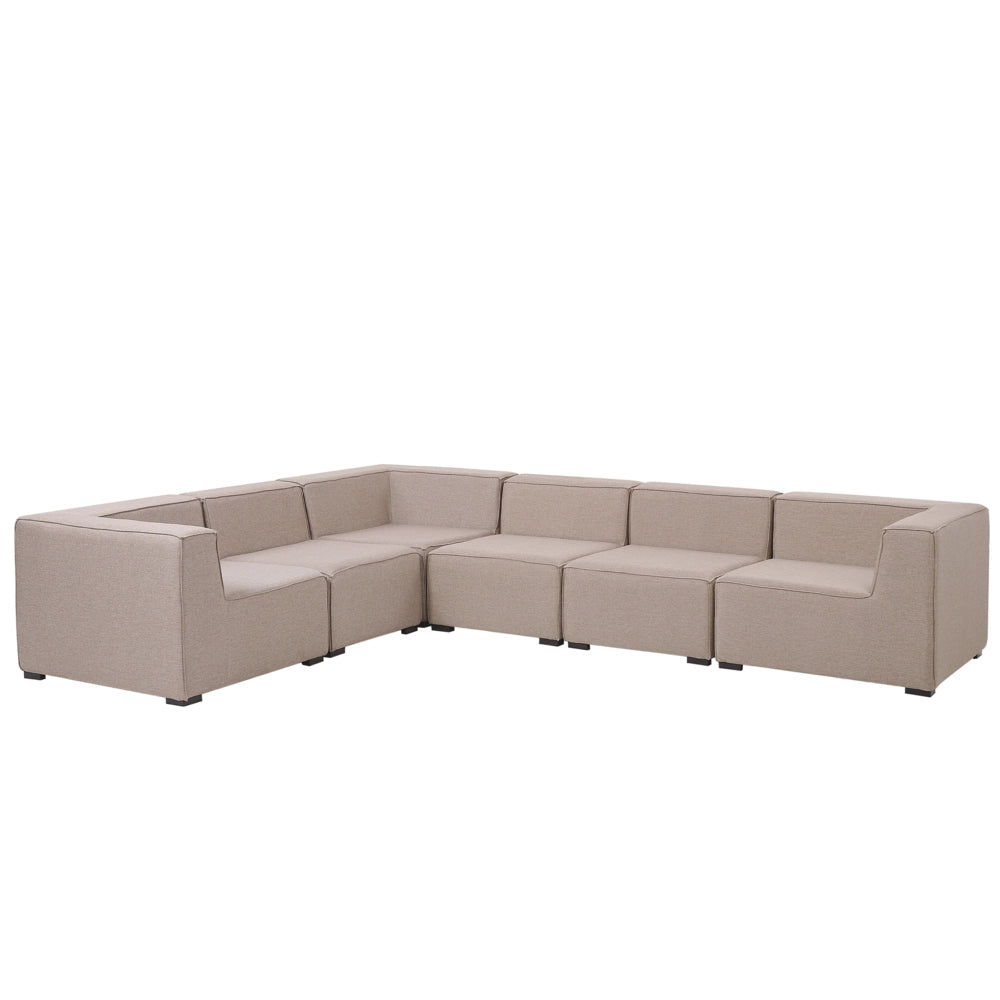 Set divano ad angolo per interni ed esterni Rivestimento in tessuto beige a 7 posti con salotto da giardino ottomana destro