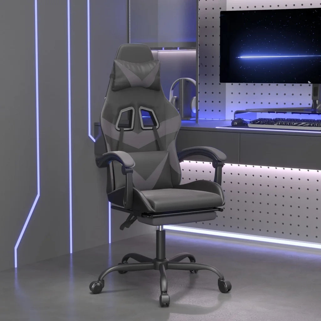 Sedia da Gaming | Sedia da e-sports con Poggiapiedi Nero e Grigio in Similpelle