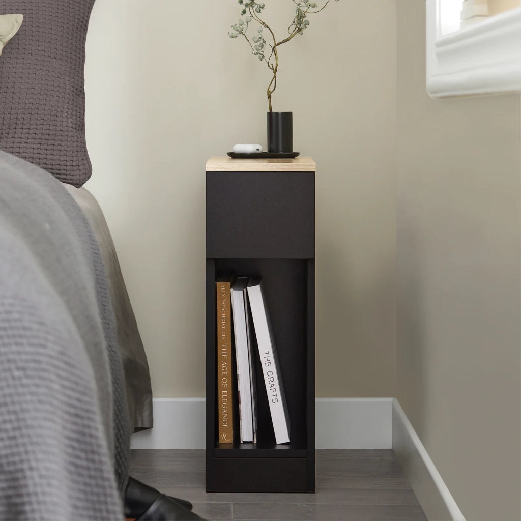 Comodino con cassetto per letto a molle 20x60x35 cm Nero FBT111-SCH