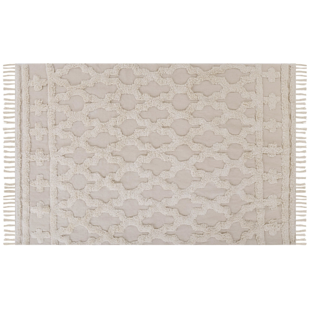 Tappeto Beige di Cotone Fatto a mano stile marocchino motivo con quadrifogli 140 x 200 cm