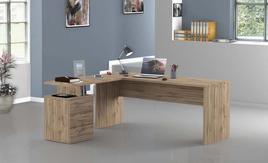 Ascuby, Scrivania Angolare Made in Italy, 180x60x75h cm Marrone Rovere
