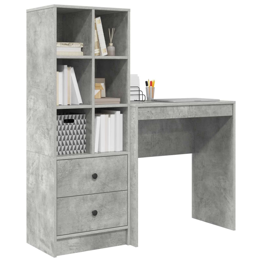 Scrivania | Tavolo da Ufficio con cassetto con lo scaffale 2 pz Grigio cemento