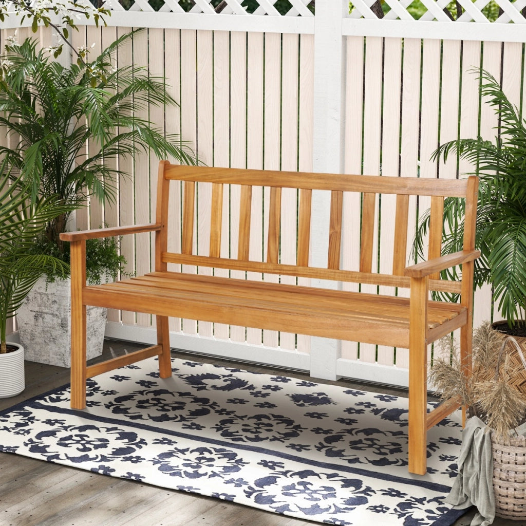 Panchina da esterno a 2 posti con sedile a doghe braccioli e schienale, Panca per veranda giardino 122x56,5x86cm-Panchine
