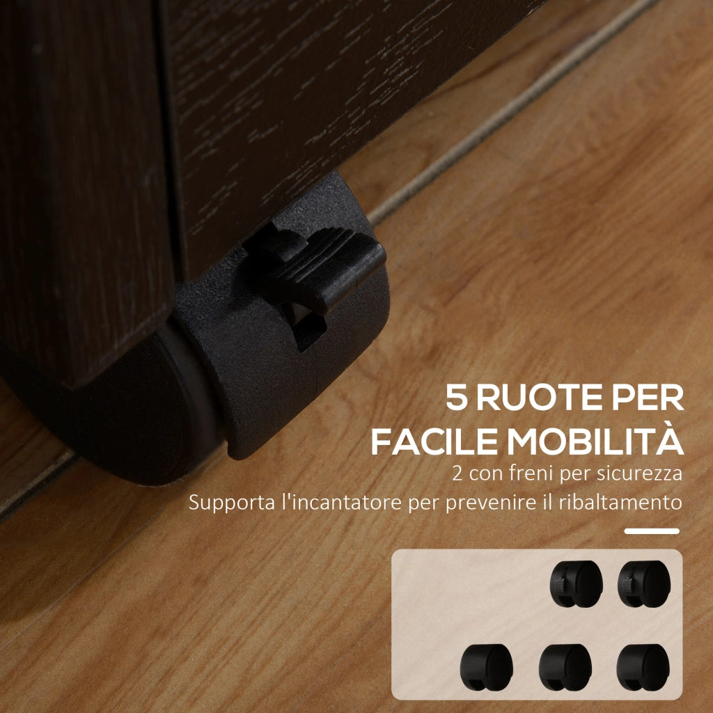 Cassettiera Portadocumenti in Legno a 3 Cassetti con Chiavi di Sicurezza e 5 Ruote. 39.2x40x65.4 cm. Nero