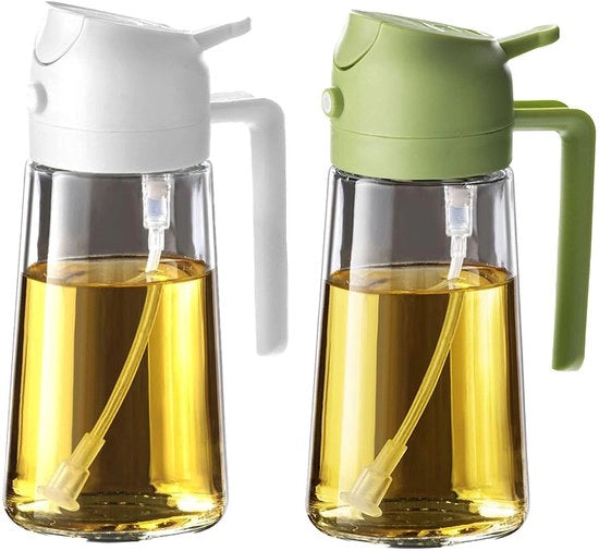 Dispensatore e pennello per olio da cucina 2 in 1 - 470ml flacone di olio d'oliva - 16oz pennello per oli - Accessori da cucina per cucinare, insalate e grigliare - Bianco e Verde