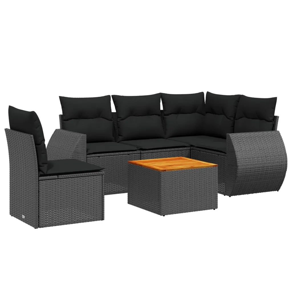 Set Divano da Giardino 6 pz con Cuscini Nero in Polyrattan 3225005