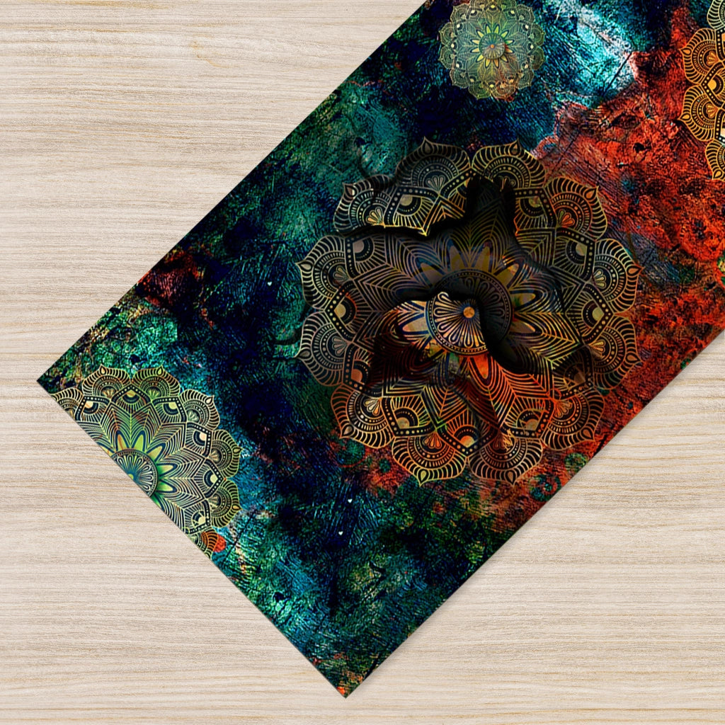 Tappeto passatoia fantasia made in Italy antiscivolo lavabile aderente Mandala Petrolio - 50x550 cm
