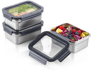 Contenitori per congelazione, con coperchio, ermetici, senza perdite, stivellabili, box per pranzo in metallo, box per pranzo in acciaio inossidabile per frigorifero con congelatore, resistente alla lavastoviglie, BPA libero, 3 x 1,1 l