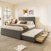 LETTO Estraibile 140x200 cm Lino Grigio con 3 cassetti