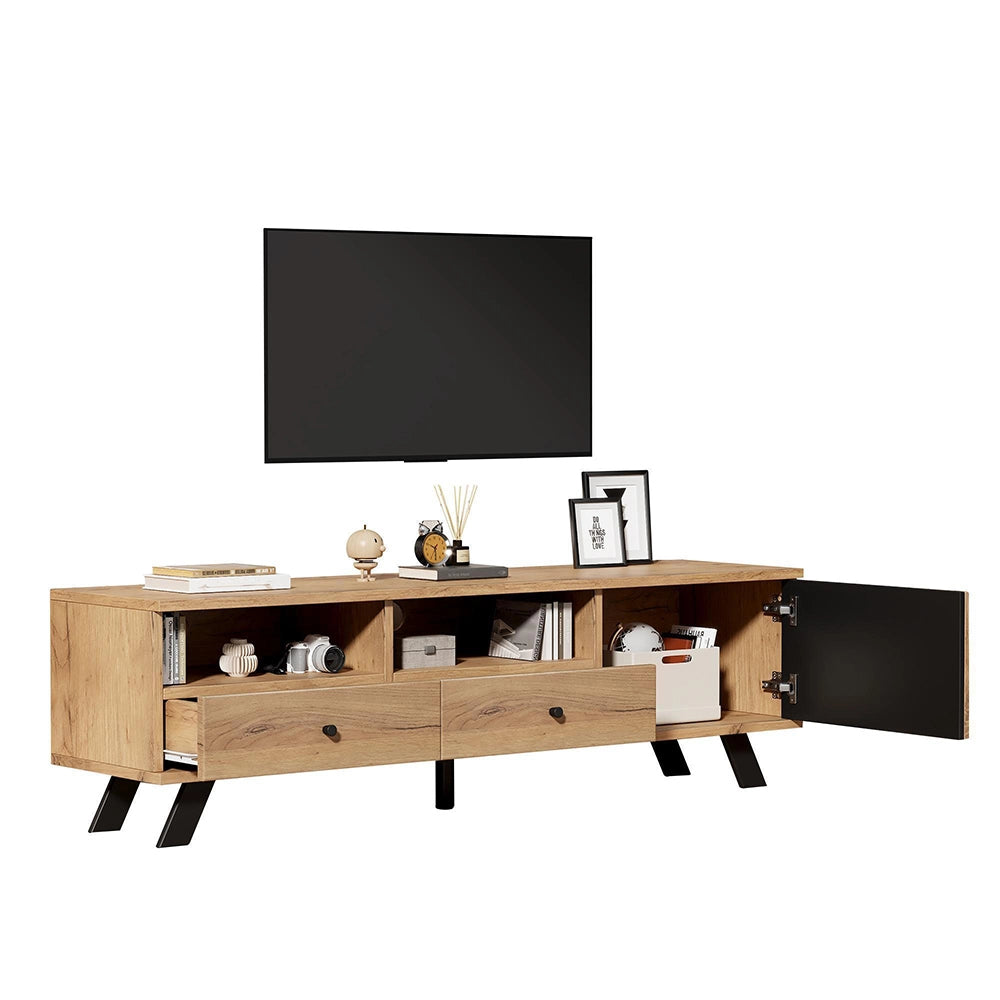 Mobile TV 150x38x44cm - Xylo - Piccolo, 2 Cassetti e 1 Anta, Colore Legno, fino a 60"