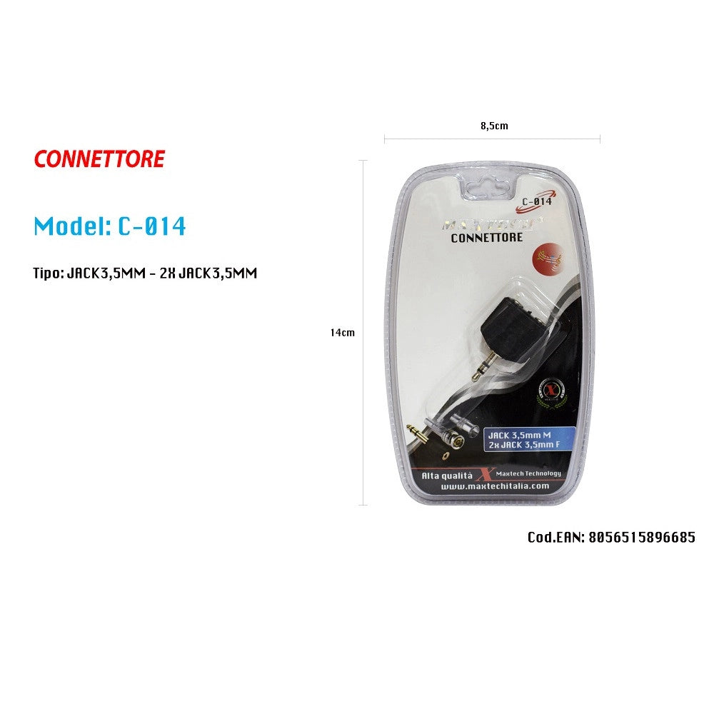 Trade Shop - Adattatore Connettore Cavo Jack 3.5 Audio Stereo Cuffie Ipod Mp3 Maxtech C-014 -