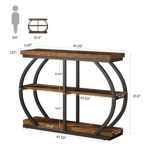Consolle a 3 ripiani in metallo e legno marrone stile industriale per ingresso e soggiorno 105 × 24 × 80 cm