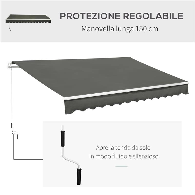 TENDA DA SOLE PER ESTERNO AVVOLGIBILE A BRACCI CON APERTURA A MANOVELLA, 350X250 CM, GRIGIO
