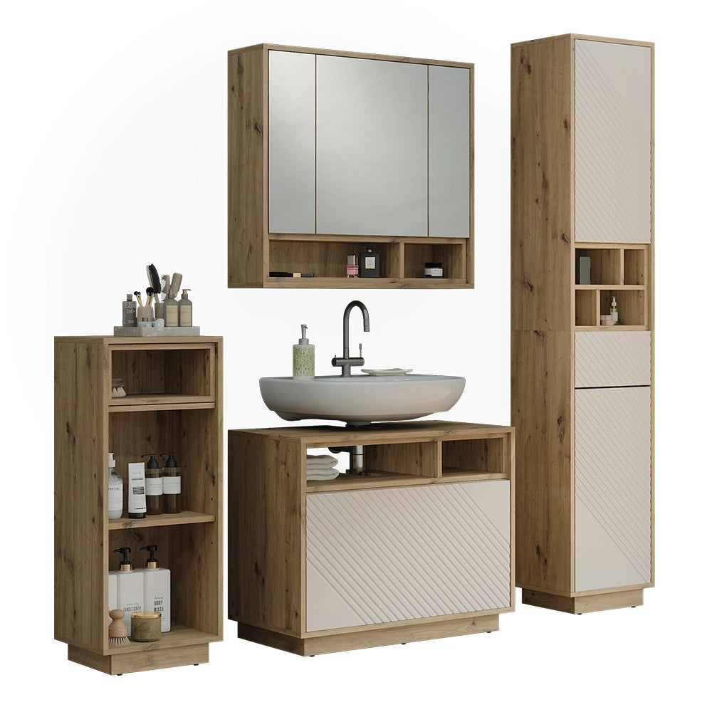 Set mobili bagno Beatrice Cachemire/Rovere artigianale Set di 4 Vicco