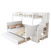 Letto a Castello con Scala Contenitore e Letto Estraibile; 90×200 e 140×200 cm; senza Materasso