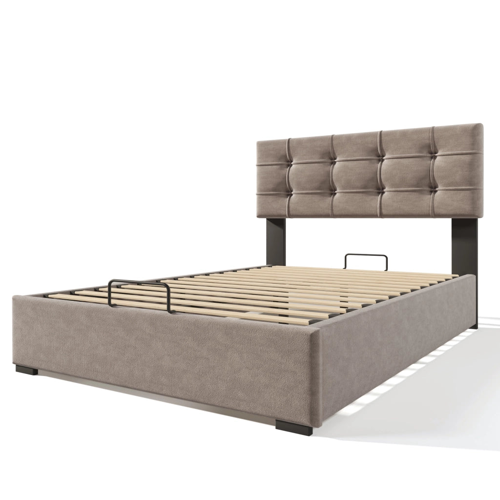 Letto matrimoniale idraulico – 140x200 cm – testiera regolabile con materasso – velluto grigio chiaro