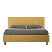 Letto Matrimoniale 160x200 cm con Rete e Contenitore Giroletto con Alzata Comoda Imbottito in Microfibra Adele Ocra