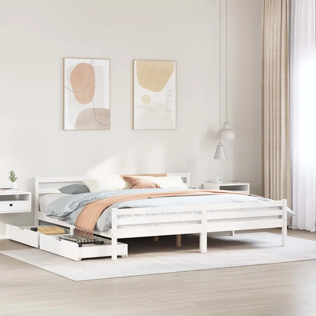 Giroletto senza Materasso-Struttura Letto Bianco 200x200 cm Legno Massello Pino 890399