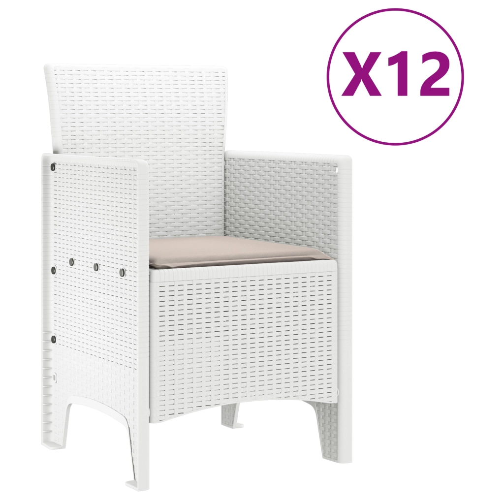 Set da Pranzo da Giardino  13 Pezzi con Cuscini Bianco Rattan Polimerico