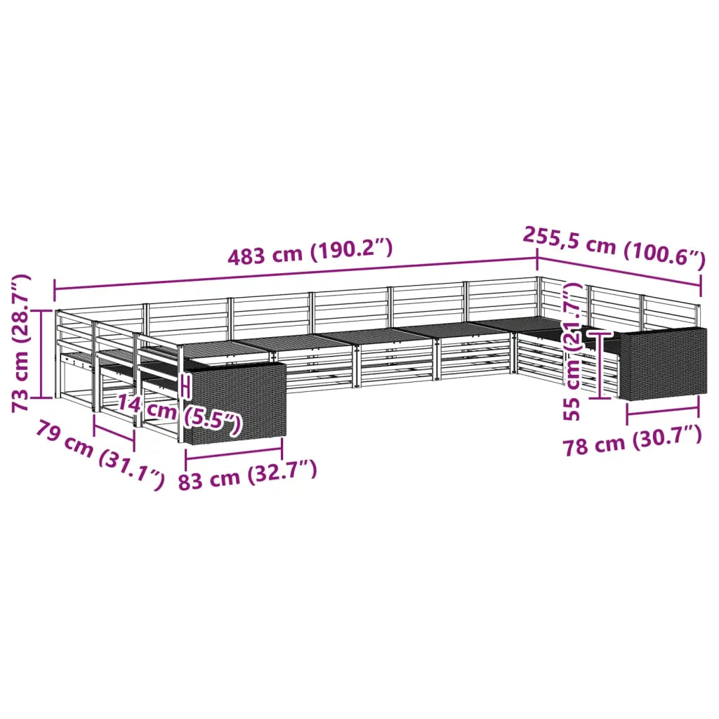 Set divani 10 pz Legno di Acacia Massello 3383907