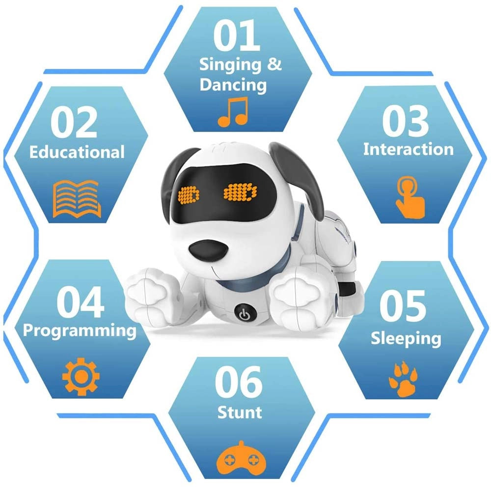 Cane Robot Radiocomandato Cagnolino Interattivo Giocattolo per Bambini a Batteria Bianco