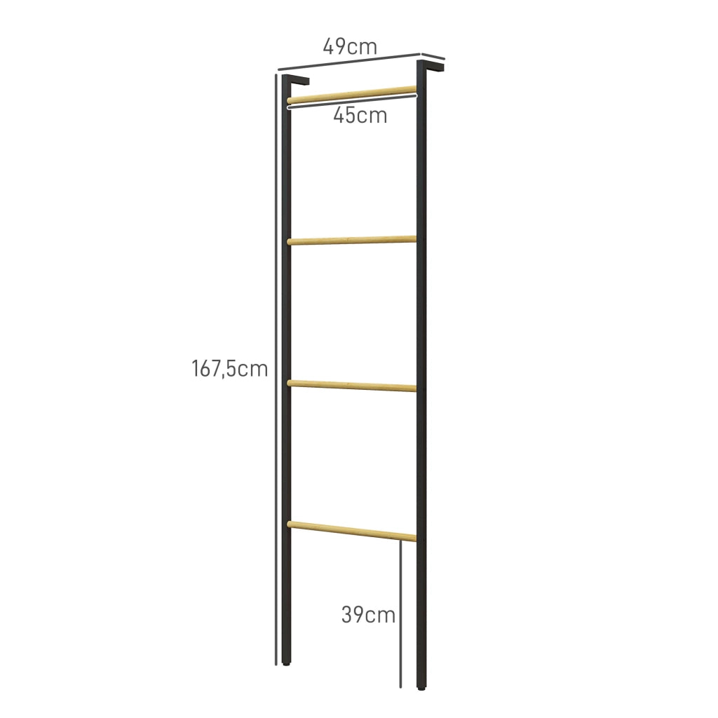 Scala portasciugamani da parete 49 x 167,5 cm in bambù e acciaio, 4 barre, nera