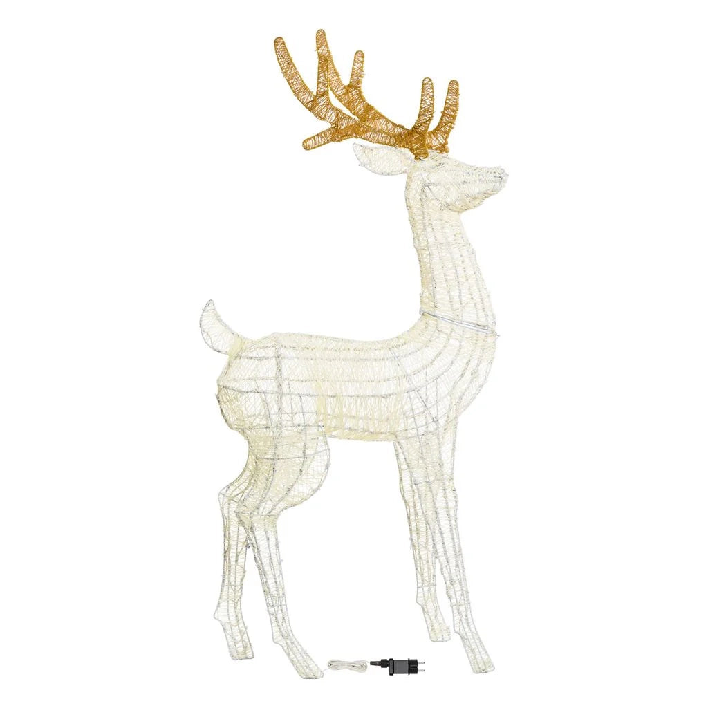 Renna Cream & Brown h. 125 o 160 cm con testa ruotata, led bianco extra caldo - 160 CM