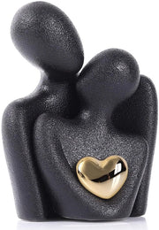 Coppie Miniature Ceramiche, Piccoli oggetti decorativi in porcellana, Idea regalo romantica per un anniversario di matrimonio, Decorazione da camera per coppie, San Valentino, Piccole sculture da esporre (12,0 cm nero)