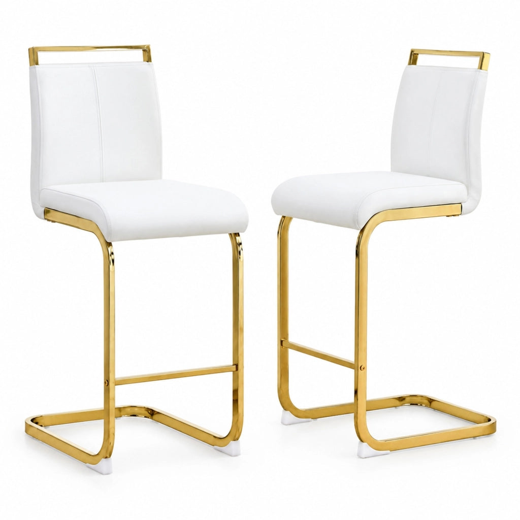 Set di 2 sgabelli da bar bianchi e oro in PU, h 96,5 cm