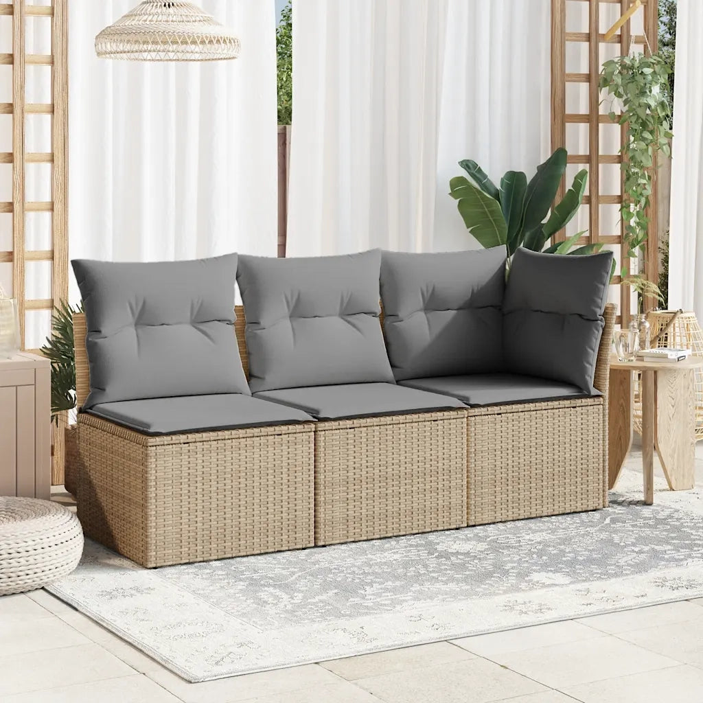 Divano Angolare da Giardino con Cuscini Beige in Polyrattan 366086