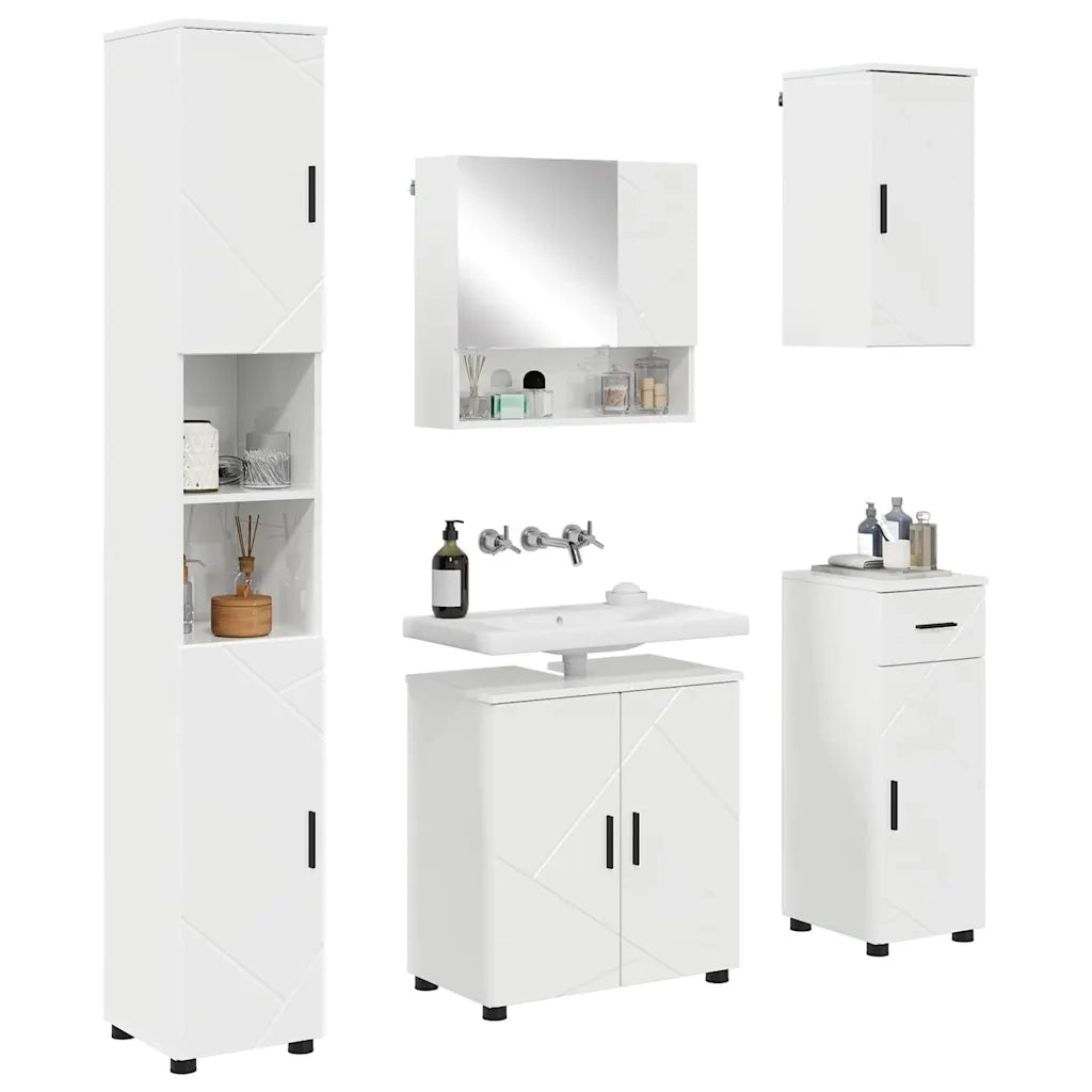 Set di mobili per il bagno con cassetto 5 pcs Bianco Lucido