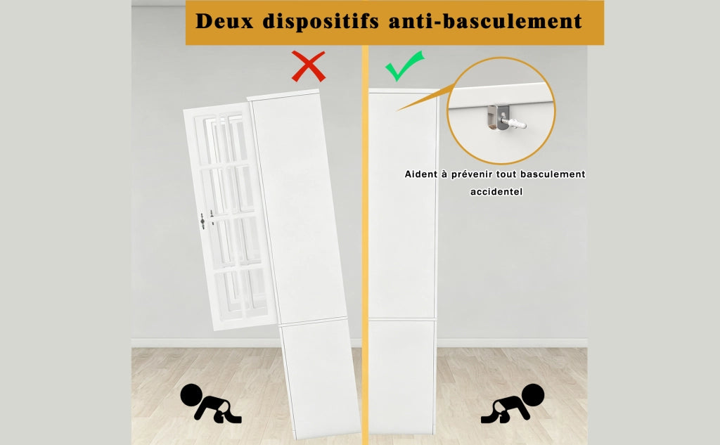 Set di 2 credenze alte con LED RGB app, ante in vetro, portabottiglie e ripiani regolabili per cucina 140 × 38,3 × 180 cm