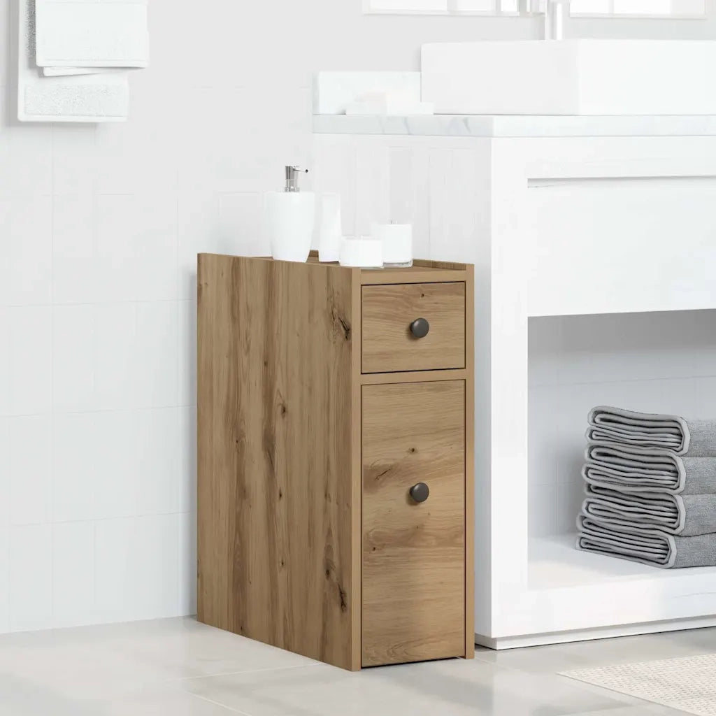 Mobile da Bagno Stretto con Ruote Rovere Artigianale Truciolato 855294
