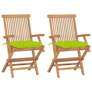Sedie Pieghevoli 2pz con Cuscini Verde Chiaro Massello di Teak 3062513