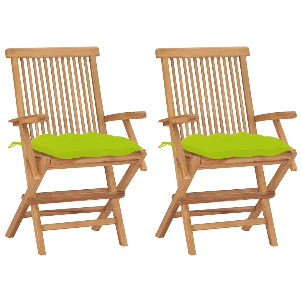 Sedie Pieghevoli 2pz con Cuscini Verde Chiaro Massello di Teak 3062513