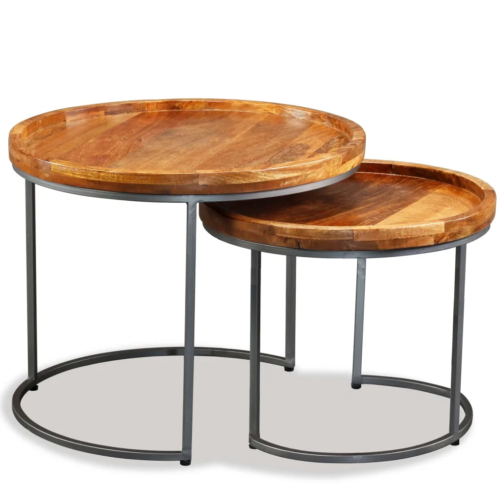 Set 2 pz Tavolini da salotto | Tavolino da caff¨¨ | Tavolino da Soggiorno in Legno Massello di Mango