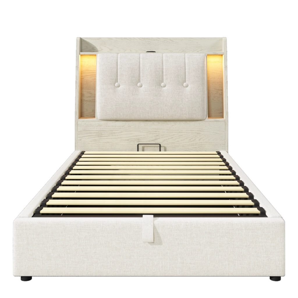 letto imbottito lino beige 90 x 200 cm