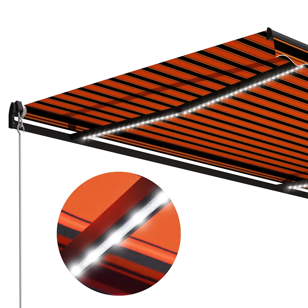 Tenda da Sole Retrattile con LED 350x250 cm Arancione e Marrone 3055225