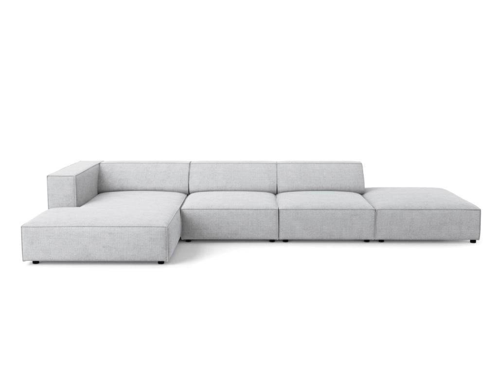 Cosmopolitan Design - Divano angolare sinistro "Arendal" 5 posti in ciniglia con effetto a coste grigio chiaro 