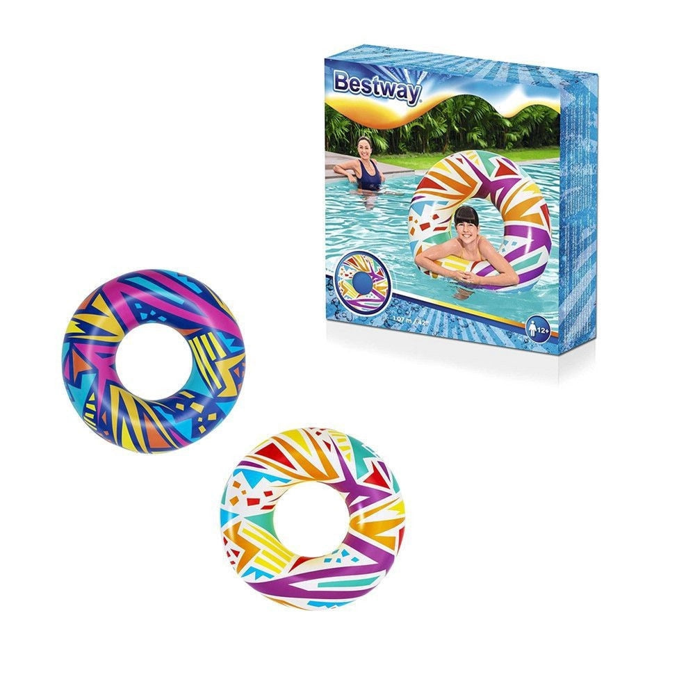Trade Shop - Salvagente Gonfiabile Fantasia Geometrica ø 107 Cm Ciambella Mare Piscina 36228 -