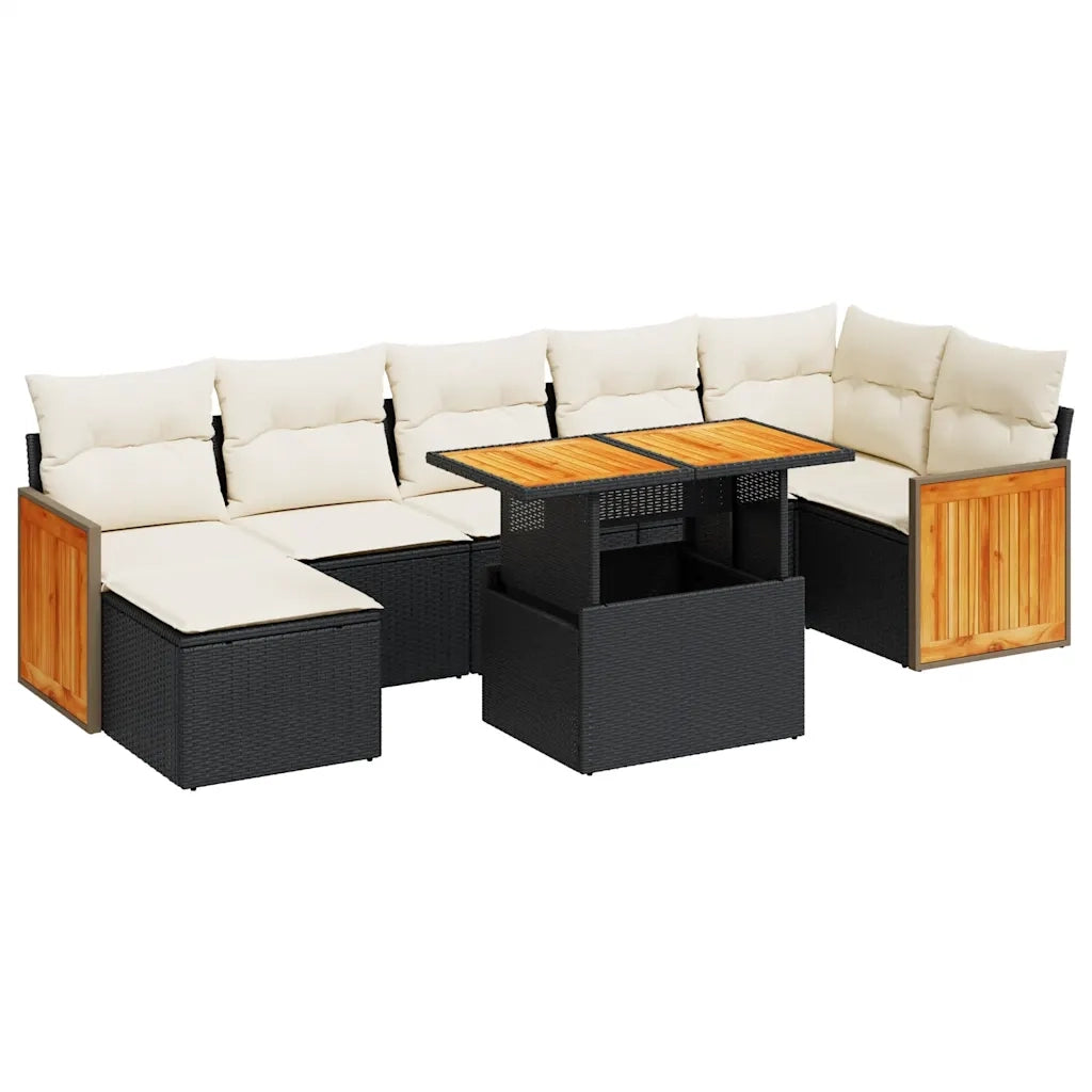 Set Divani da Giardino con Cuscini 8 pz Nero Polyrattan Acacia 3327738