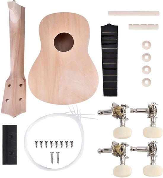Kit di Ukelele in Legno di Basswood - Strumento Musicale per Bambini - Strumenti Musicali per Bambini - Ukelele DIY - Incluso Corde e Teste di Macchina - Leggero e Portatile