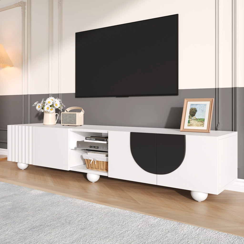 Mobile TV 180x40x41.5 cm con ante push to open e vano aperto in MDF e pannello truciolare bianco