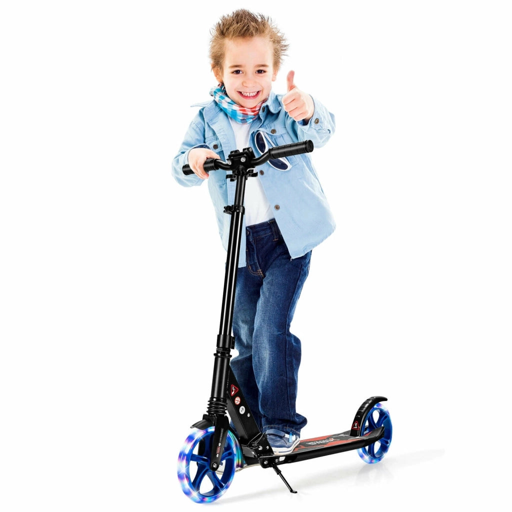 Aluminum Folding Kick Scooter with LED Wheels for Adults and Kids-Black