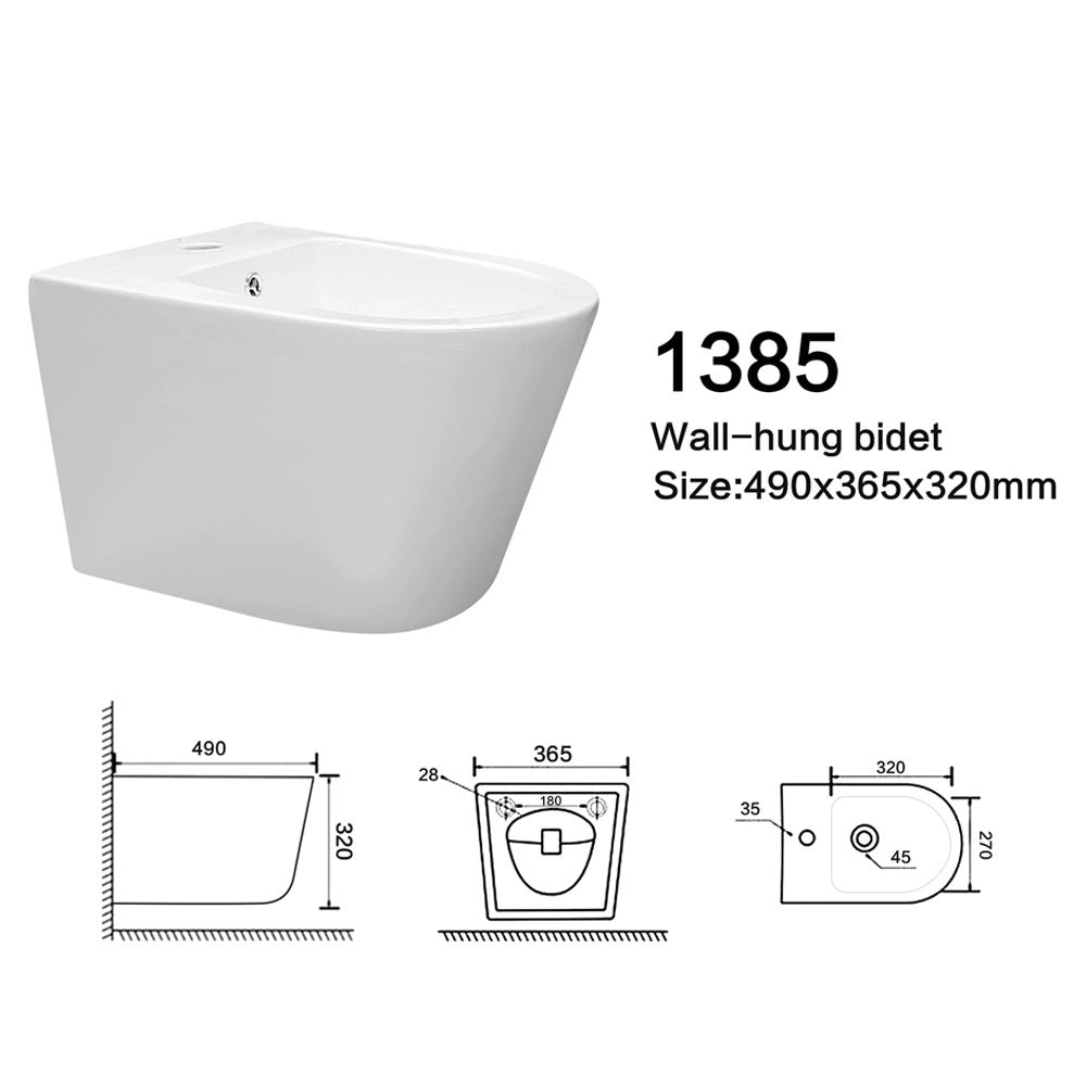 Bidet Sospeso YJ-1385 in Ceramica Bianco Lucido