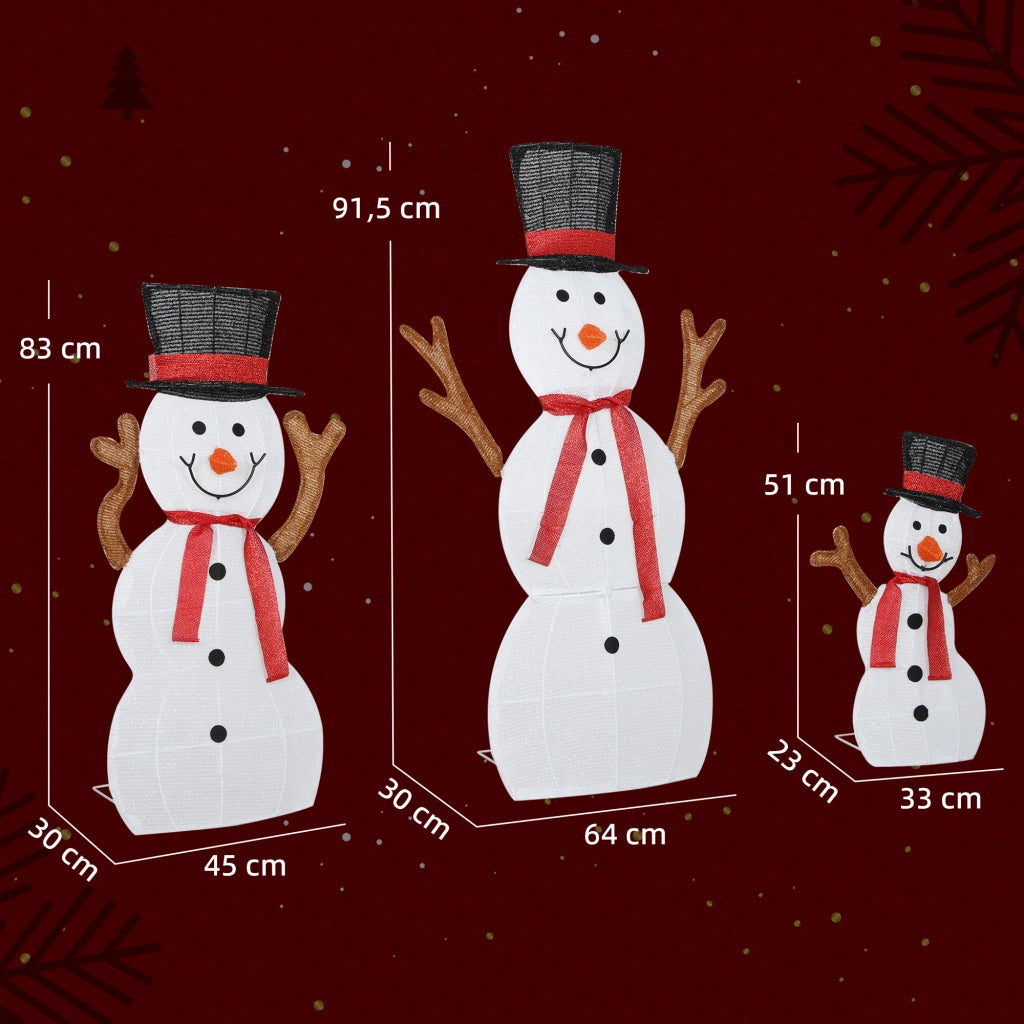 Famiglia di pupazzi di neve natalizi 3 pezzi ¨C Xylo ¨C decorazione esterna con luci LED impermeabile acciaio poliestere bianco