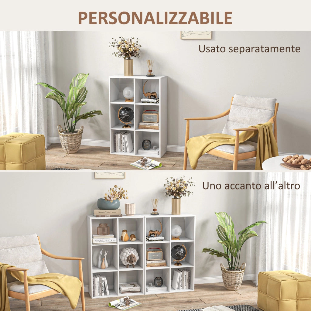 Libreria a Cubi con 6 Ripiani Portaoggetti dal Design Rustico, Libreria Moderna in Legno, per Cameretta, Studio, Ufficio, 61.5x29.5x91.5 cm, Bianco