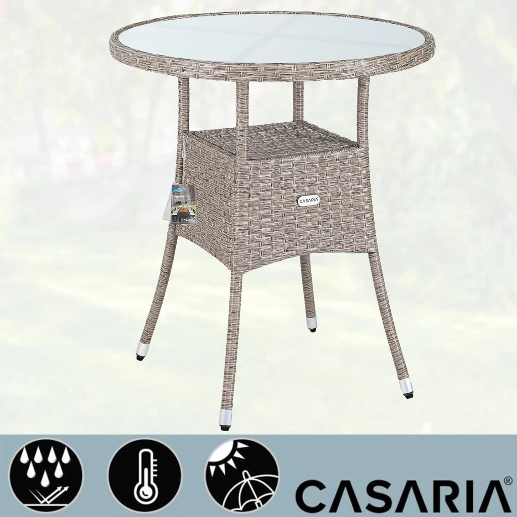 ® Tavolo Rotondo da Giardino Polyrattan Ø 60 Piano in Vetro 5mm Altezza Regolabile Tavolino Terrazza Balcone